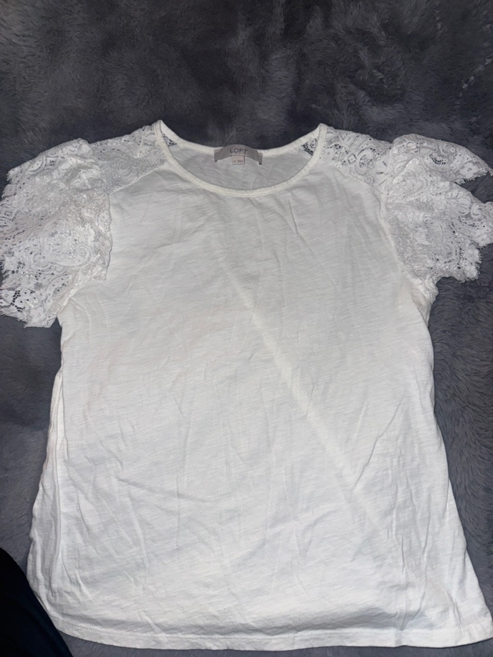 LOFT White Lace Sleeve Short Sleeve Tee